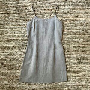 Vintage 90s Fendissime Fendi Fitted Flax Linen Tan Mini Dress IT42 Small